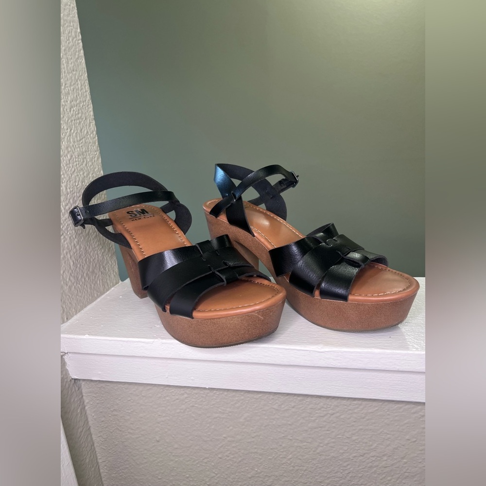 SM New York Black Platform Sandals Chunky Heel Strappy 90s Y2K Size 8.5